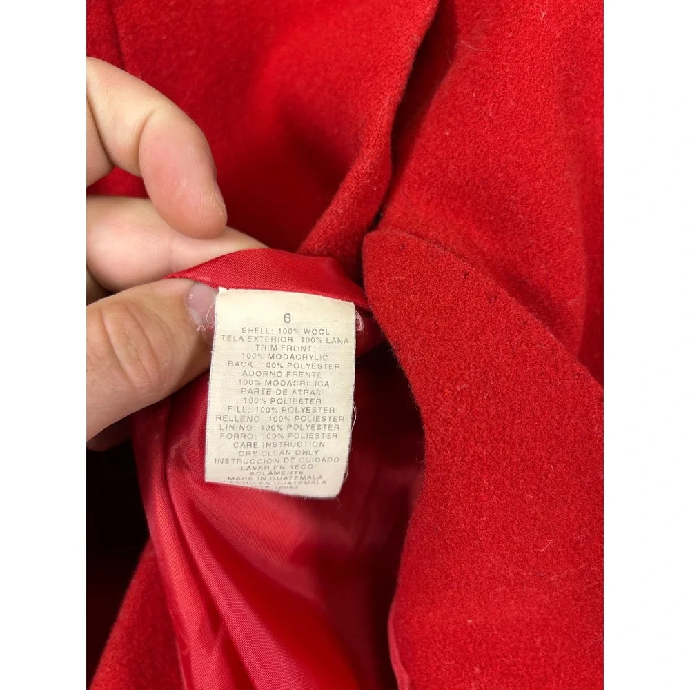 Vintage Holiday Rothschild Kids Size 6 Red Wool Hooded Faux Fur Trim Coat C56329